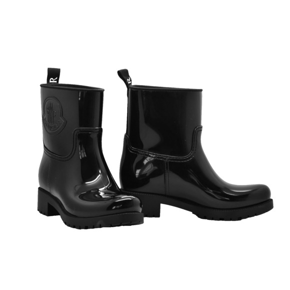 Auth MONCLER Black PVC-Rubber Logo Patch Waterproof Ankle Rain Boots Shoes Sz 35 - Picture 1 of 10